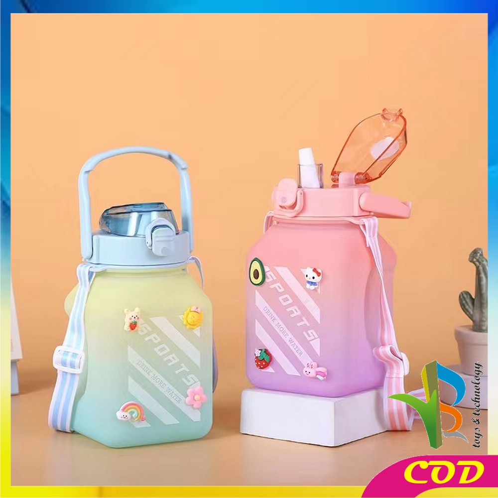 RB-C468 Botol Minum Anak Gemoy Kotak 1500ML Warna Gradasi Bottle Tumblr Sedotan dan Tali Panjang BPA FREE