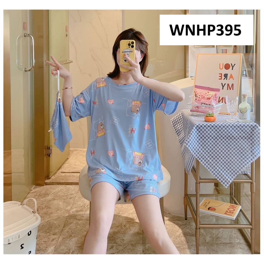 Baju Tidur Wanita Lengan Pendek Celana Pendek Pink Blue Series