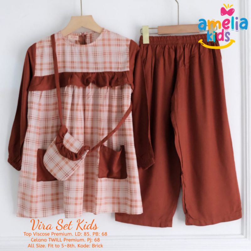 Setelan Baju Anak Perempuan Usia 5-8 Tahun Bahan Rayon Viscose VIRA SET KIDS BY AMELIA KIDS
