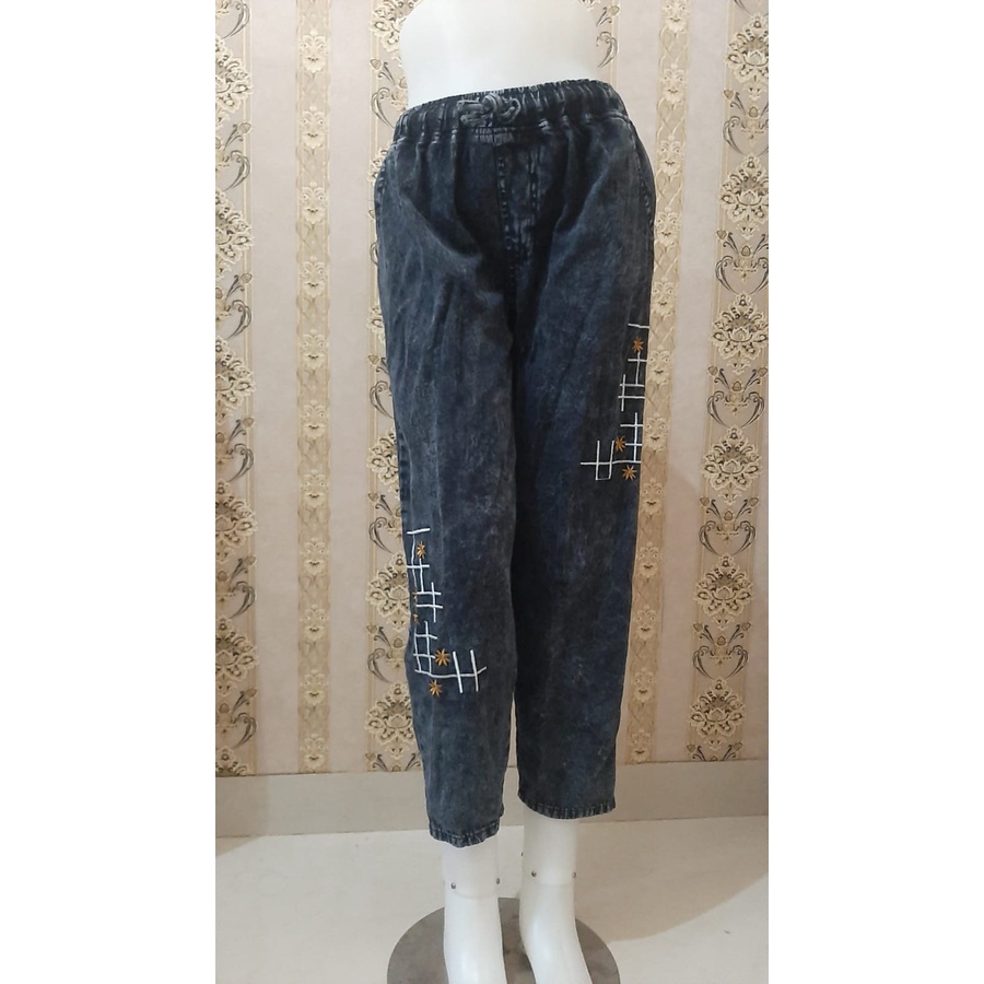 celana jeans wanita kekinian terbaru motif bordir qoala pants haruka jumbo