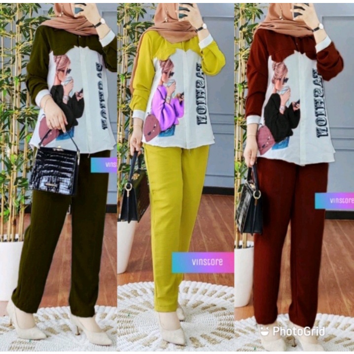 Minigo set setelan sablon bahan cringkel /COD