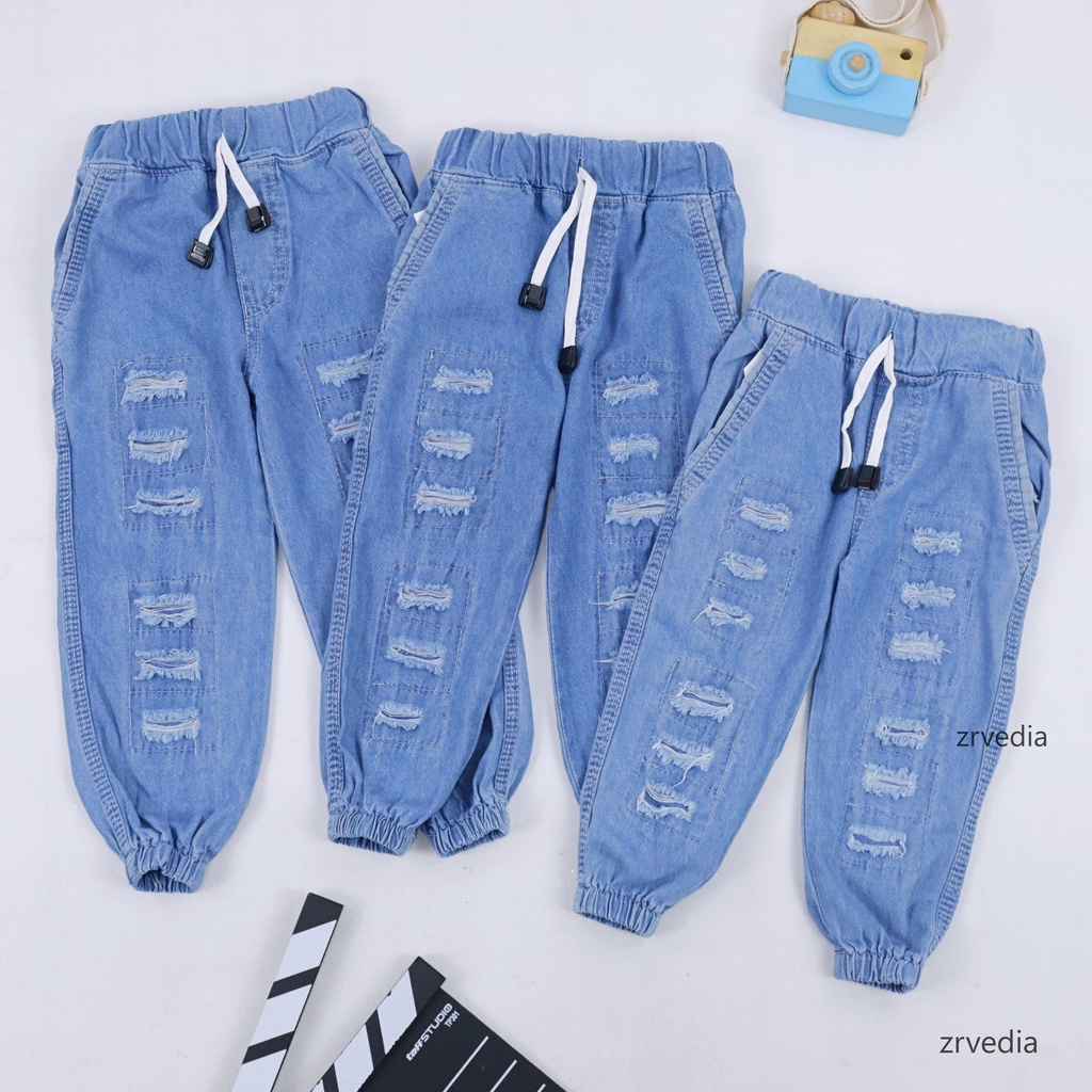 (1-5 Tahun) Ripped Jogger Jeans / Universal Anak Laki Perempuan Bahan Denim Celana Panjang Levis Lepis Denim Pants Sobek Jins Korea Kualitas Import  Kiosbalitaaprillia
