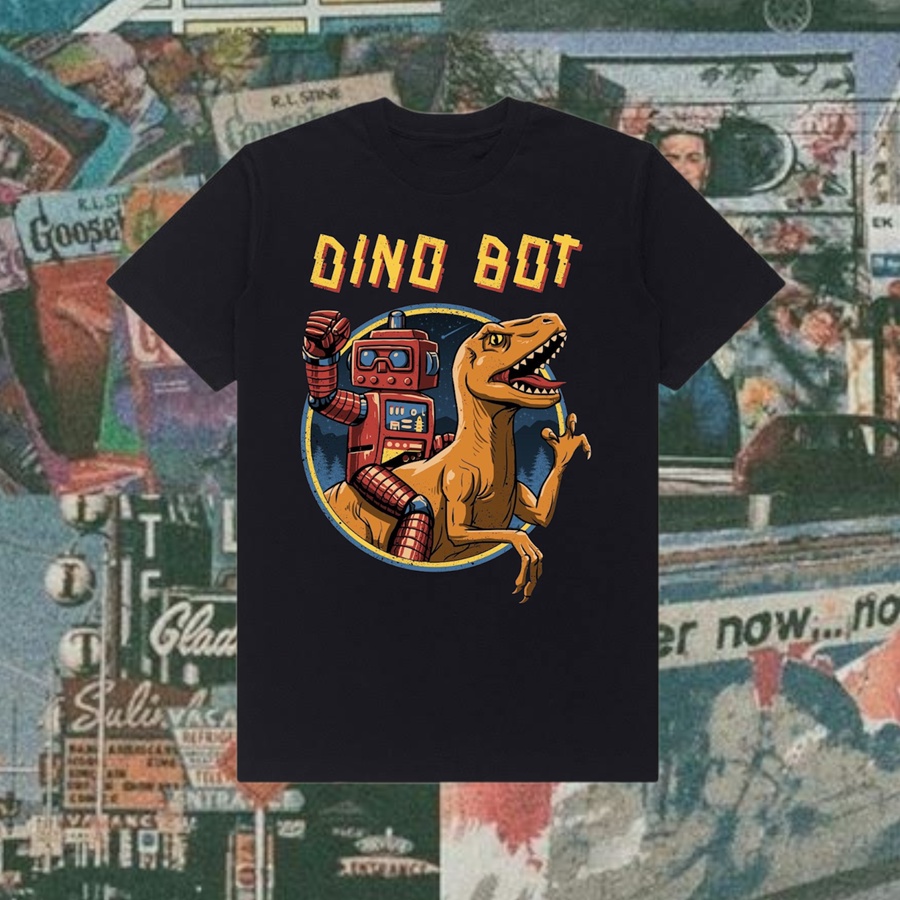 Ready Stock - Ossu Official "Dino Bot" Reguler T-Shirt | Stone Wash | Black | White | Kaos Kartun Di