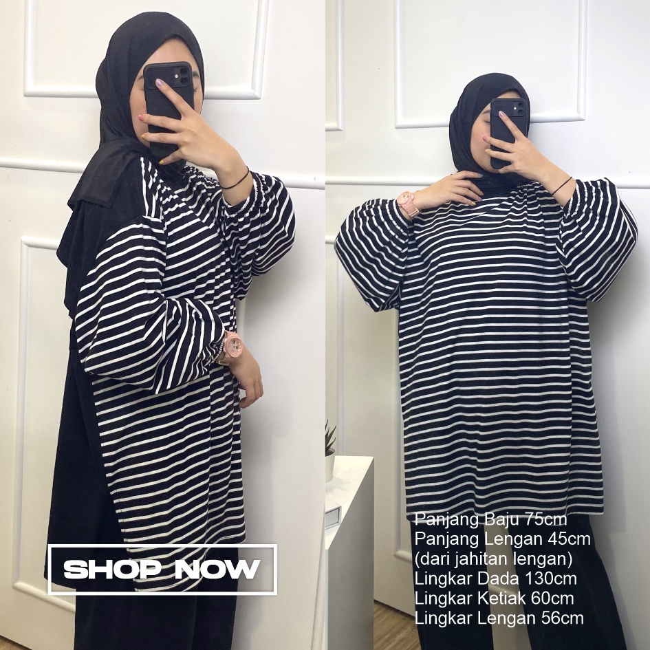 Kaos Oversize Wanita Lengan Panjang Alice Stripes Femonritch