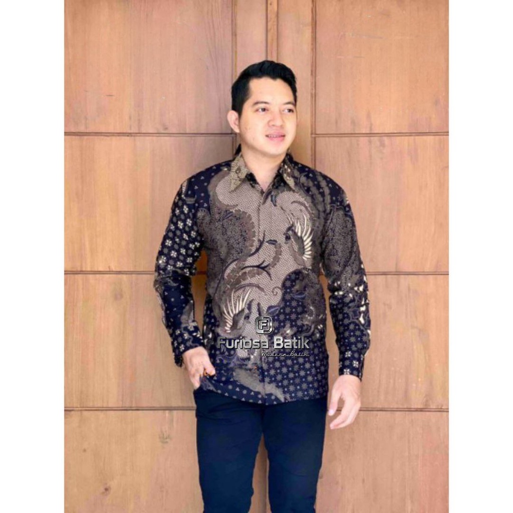 FURIOSA BATIK GARUDA HITAM Kemeja Batik Pria Lengan Panjang Ukuran M L XL XXL