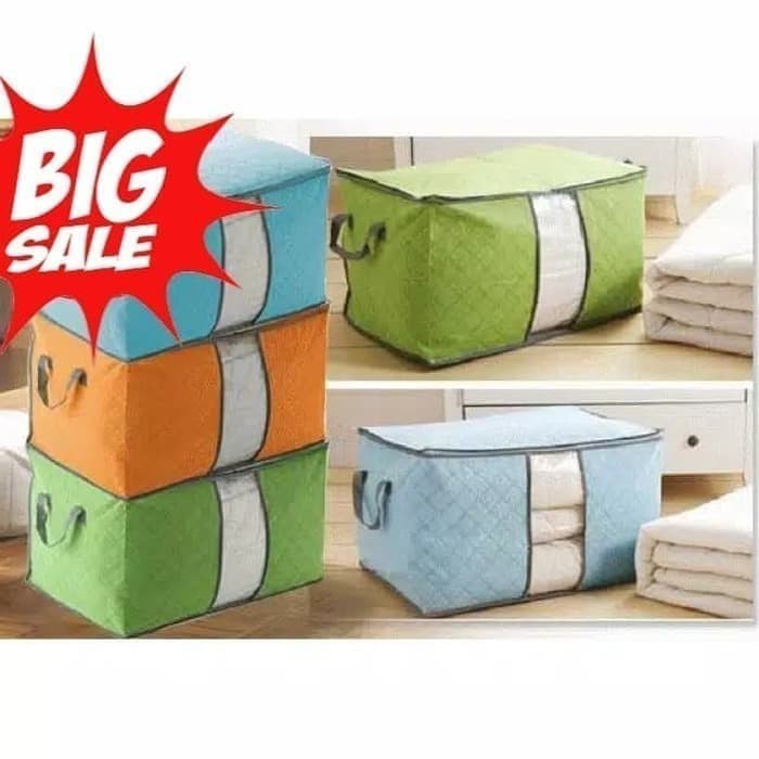 COD - SM88 -  STORAGE BAG/STORAGE BOX ORGANIZER BAMBOO TEMPAT PENYIMPANAN PAKAIAN SELIMUT BED COVER