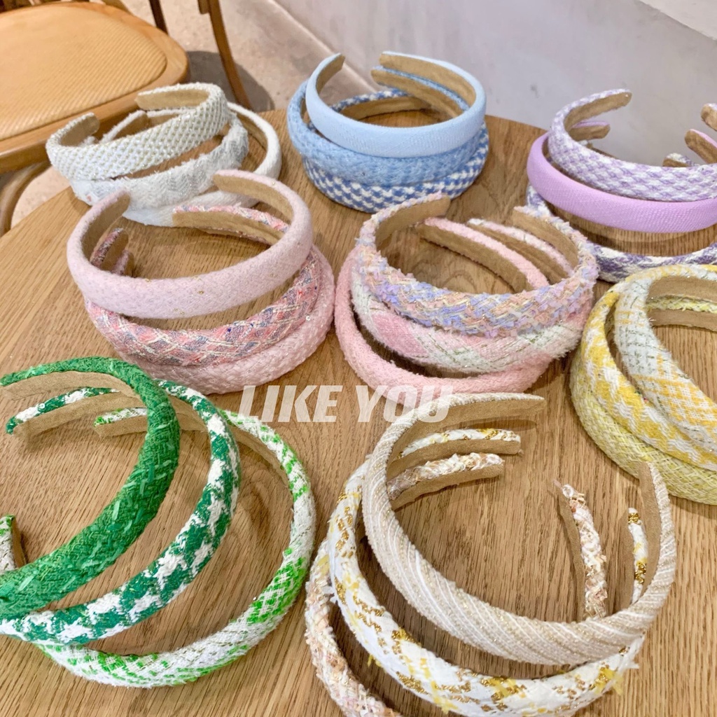 BANDO MOTIF KNIT TEKSTUR ANYAMAN BENDO KAIN GLAMOR MEWAH RAMBUT KOREA PADDED TEBAL DEWASA ANAK PATTERN GARIS STRIP