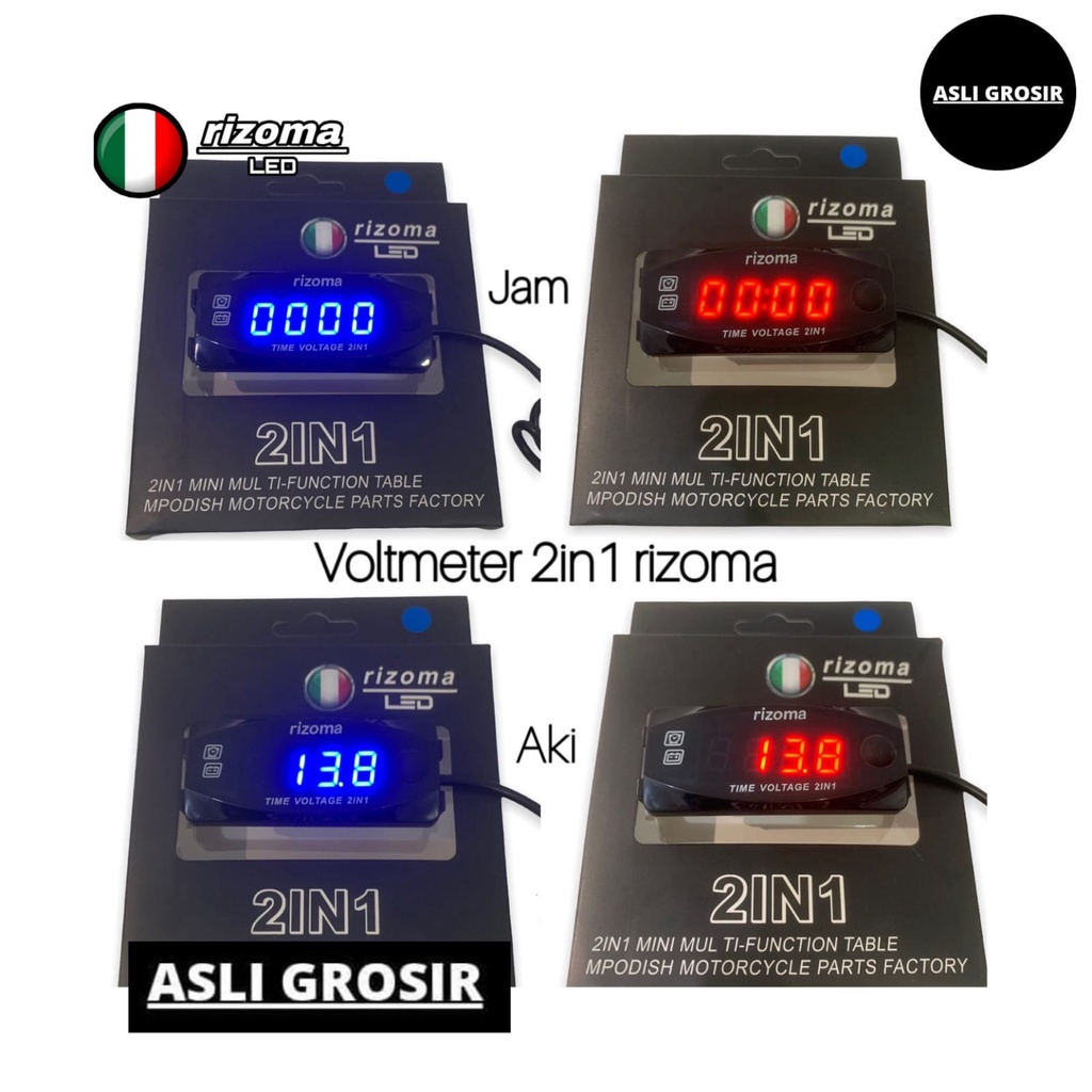 Voltmeter Aki Rizoma 2in1 Volt Meter Digital Dan Jam Waterproof Universal MOTOR MOBIL