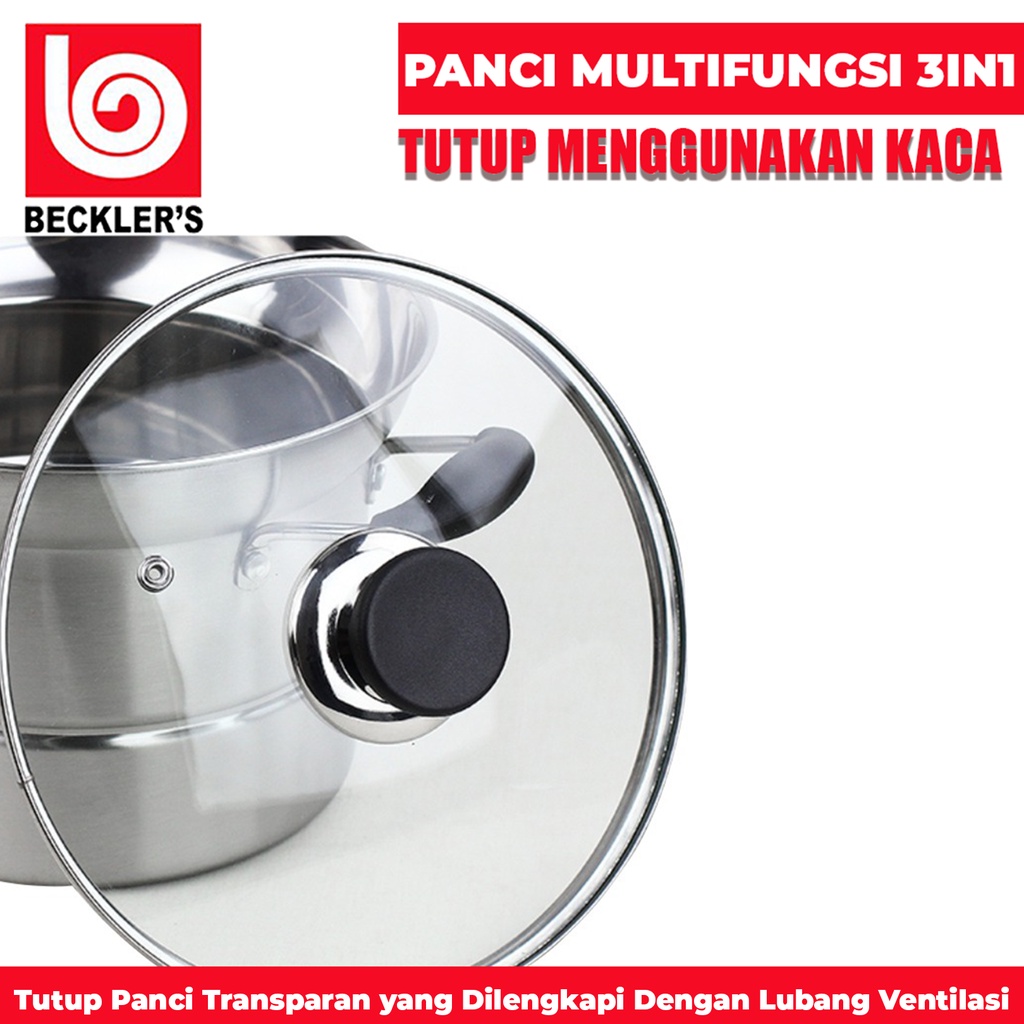 Panci Multifungsi 3in1Kukus, Rebus &amp; Goreng / Panci Set Deep Fry Panci Indomie Stainless Steel Panci Saringan Mie Multifungsi Steamer Serbaguna