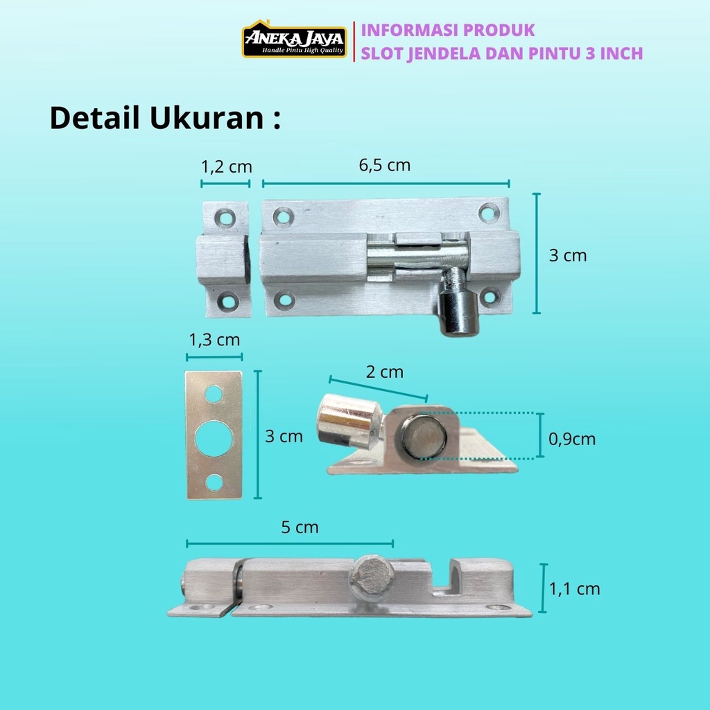 Grendel Slot jendela / kunci jendela / perlengkapan jendela ukuran 2 inch 5 cm dan 3 inch bahan allumunium