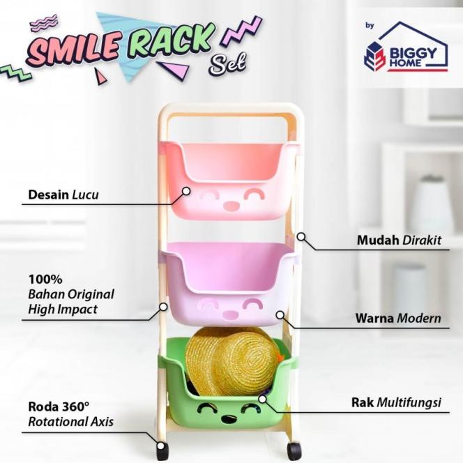 Rak Smile Roda Susun 3 / Rak Salon / Tempat Penyimpanan Serbaguna Anak