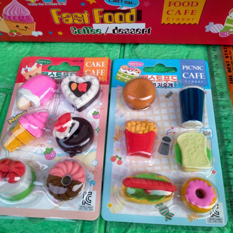 

1 Pack Mainan Penghapus Motif Fast Food Hapusan Bentuk Lucu Stip isi 6Pcs Grosir