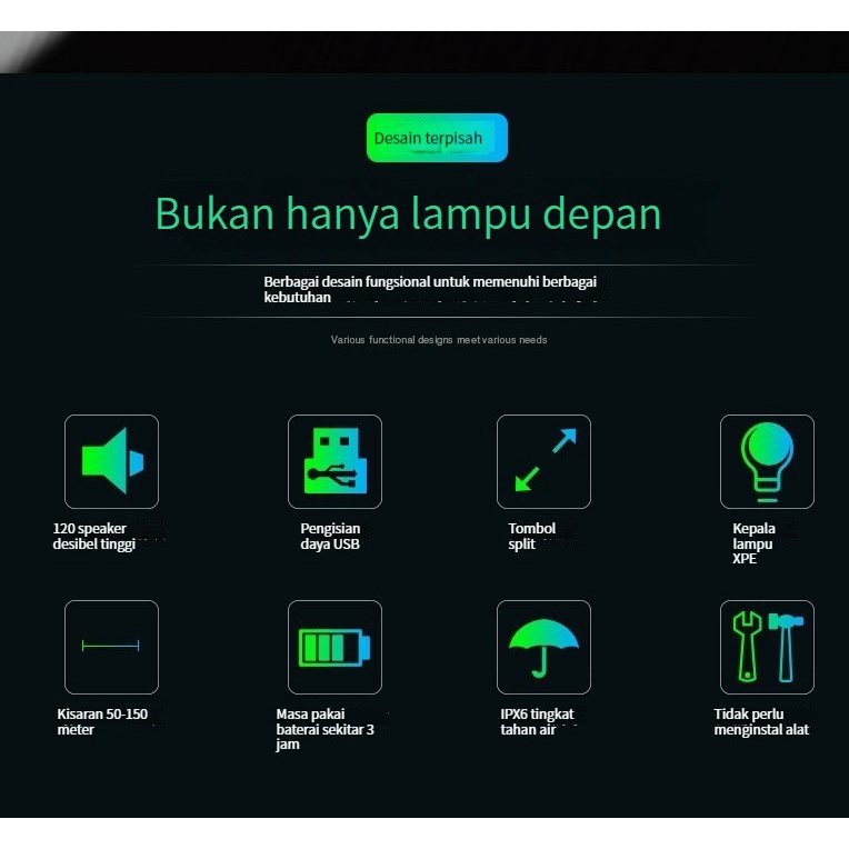 (Stok tersedia, dikirim dari Jakarta) Lampu sepeda night riding isi ulang senter peralatan berkendara set lampu depan sepeda gunung