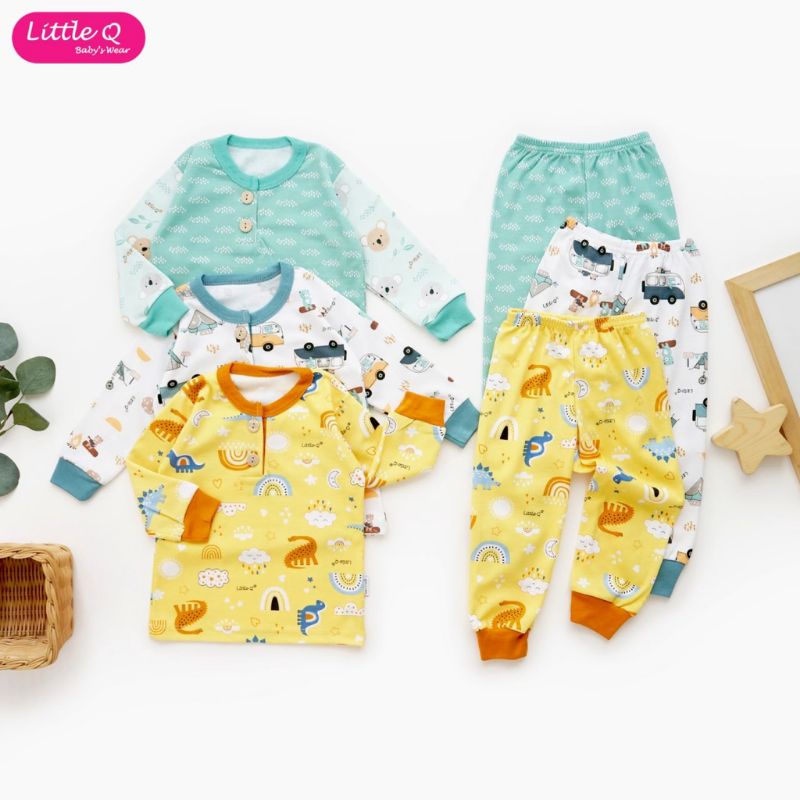 3psg_ LITTLE Q piyama anak laki-laki dan perempuan MOTIF Dino,koala,panda,rain TERBARU panda series/ piyama little q motif/ setelan panjang anak little q motif