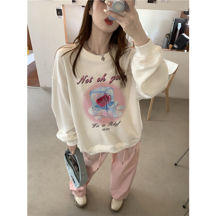 EUNII Sweater Lengan Panjang Love Ice Cubes Korean Style/Hoodie Oversize/Baju Wanita/Switer Wanita