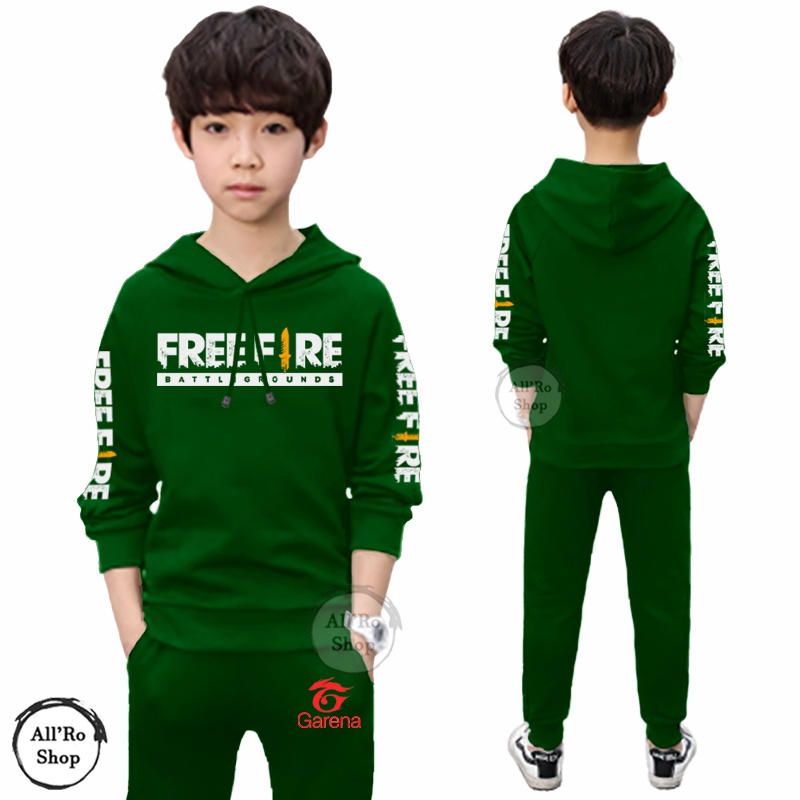 Baju Setelan Anak Remaja ABG UNISEX Stelan Olahraga Senam Bertudung Topi Setelan Hoodie Kupluk Motif FF EP EP FREE FIRE Booyah Usia 1 sampai 16 tahun ARS 54