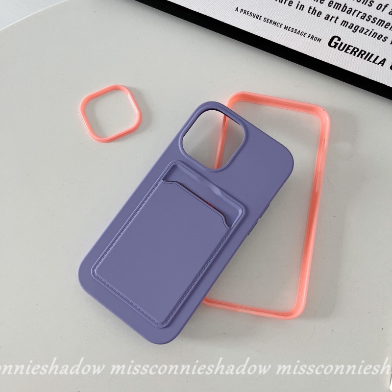 3in1 Soft Case Silikon Warna Permen Macaron Dengan Slot Kartu Untuk iPhone 11 12 13 14 Pro MAX 6 6S 7 8 Plus XR X XS MAX SE 2020