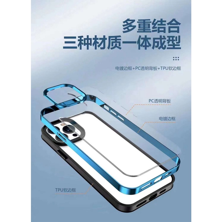 IPHONE 11 PRO 11 PRO MAX 12 12 PRO 12 PRO MAX 13 13 PRO 14 14 MAX 14 PLUS - Bumper Electroplated Soft Case Hybird Clear Acrylic List Chrome