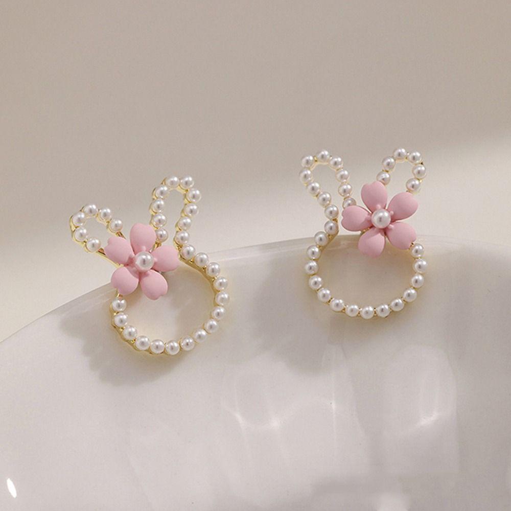 Mxbeauty Anting Wanita Elegan Manis Kartun Mutiara Desain Niche Perhiasan Fashion Kelinci Zirkon Gaya Korea Earrings