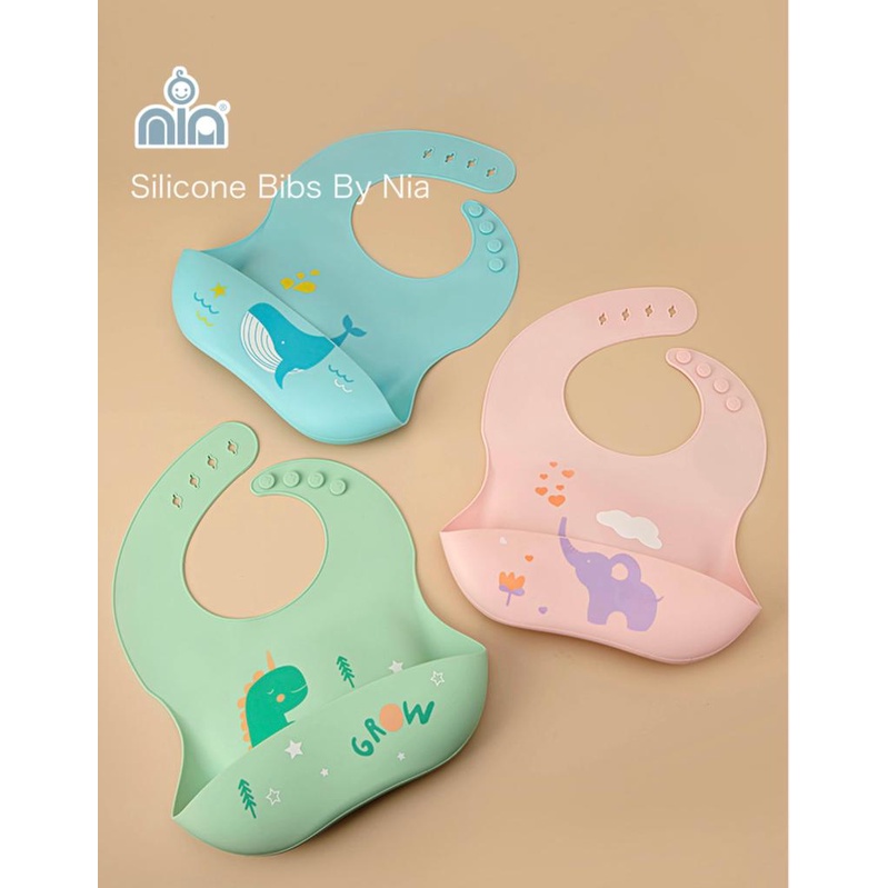 BABY SILICONE BIBS NIA- CELEMEK MAKAN BAYI BAHAN SILIKON BPA FREE AMAN