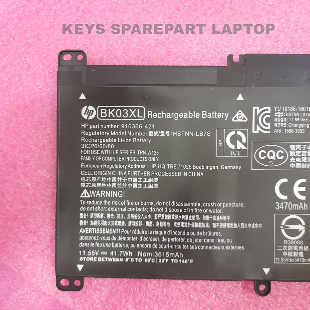 Baterai Battery batre Laptop HP X360 14M-BA011DX BK03XL HSTNN-LB7S  916366-421 916366-541 916811-855 BK03041XL 14-BA133TX 14-BA134TX 14-BA135TX