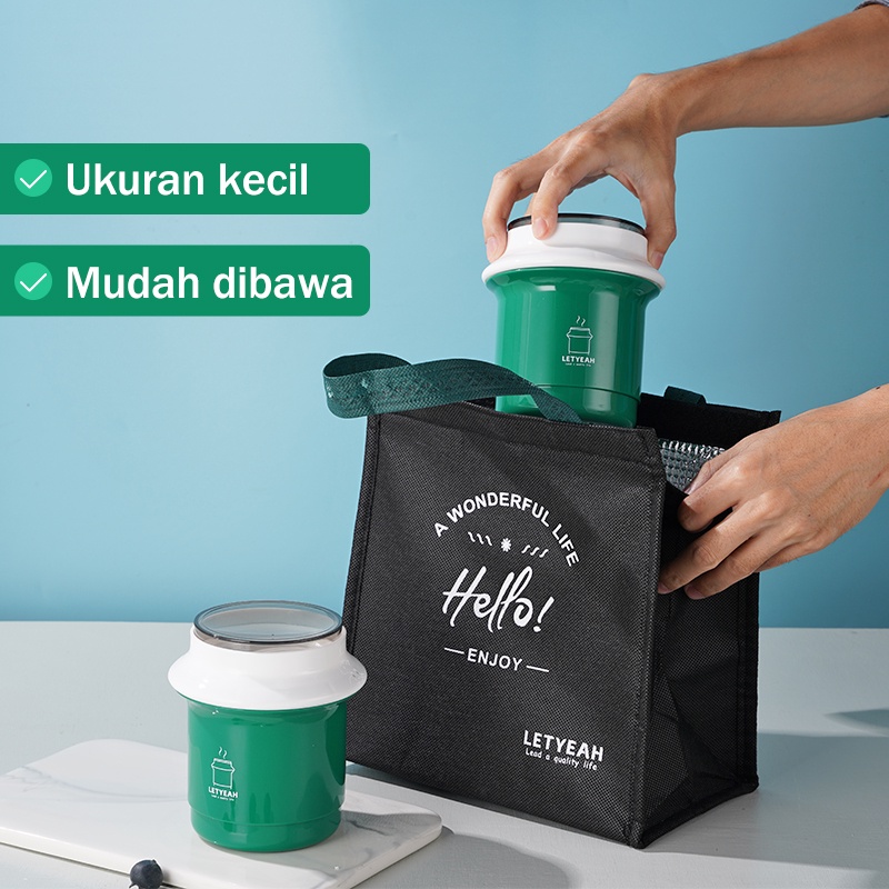 Letyeah &amp; Anantagt 550ml Cangkir Sup Portabel Tempat Sup Anti Tumpah Hijau Soup cup BPA Free Mangkuk Sup Dengan Sendok