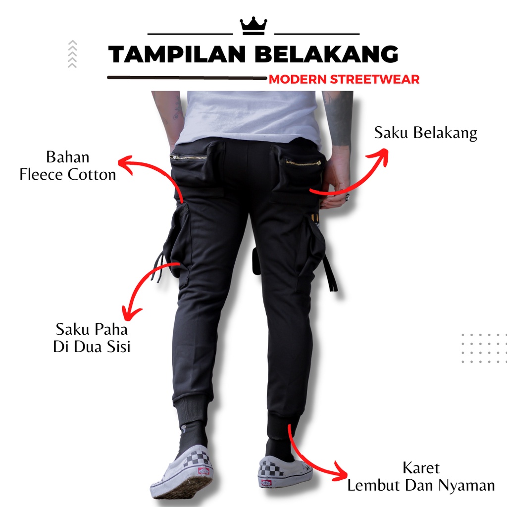 Celana Cargo Joger Pria Pocket Bordir Jogger Pants Tebal Adem BGRS