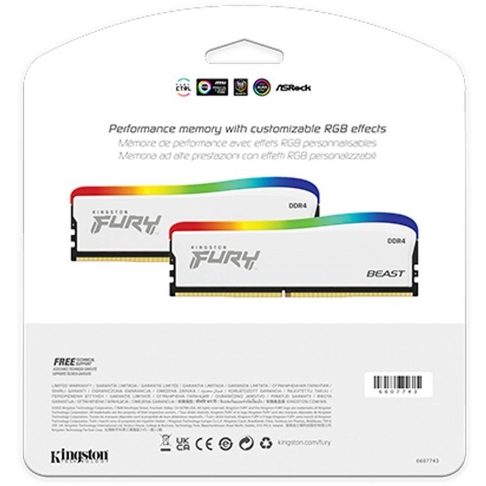 KINGSTON FURY BEAST RGB WHITE DDR4 3200MHz 8GB KF432C16BWA/8
