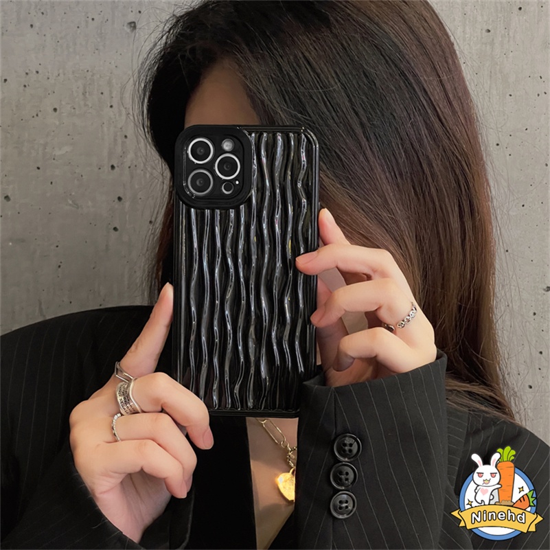 Soft Case Silikon Tekstur Glossy Hitam Untuk iPhone 14 13 12 11 Pro Max X Xr Xs Max 8 7 Plus SE