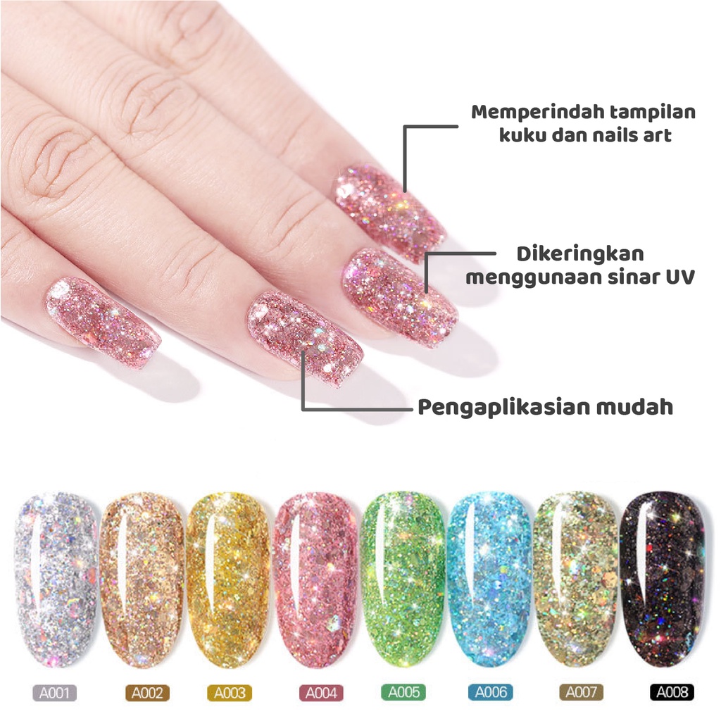 【 COD 】Shiny Diamond Gel 5ml / Rainbow Gel  UV LED/ Cat Kuku /Kutek Gel Polish Painting Glitter Pot Nail Art