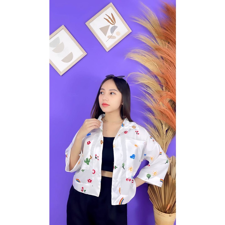 BEFAST - ZRX OOTD Kemeja DIO / Kemeja Crop Linen Kioyowo Pocket / Kemeja Crop Wanita Terbaru / Pakaian Wanita Casial / HEM Crop Lengan Panjang / Fashion Kekinian Remaja ABG Trendy / Keemeja Motif Terlaris / Outift Wanita Hangout