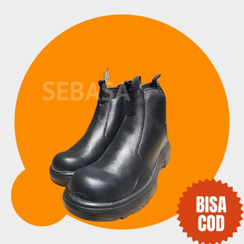 sepatu safety boot slip on warna hitam