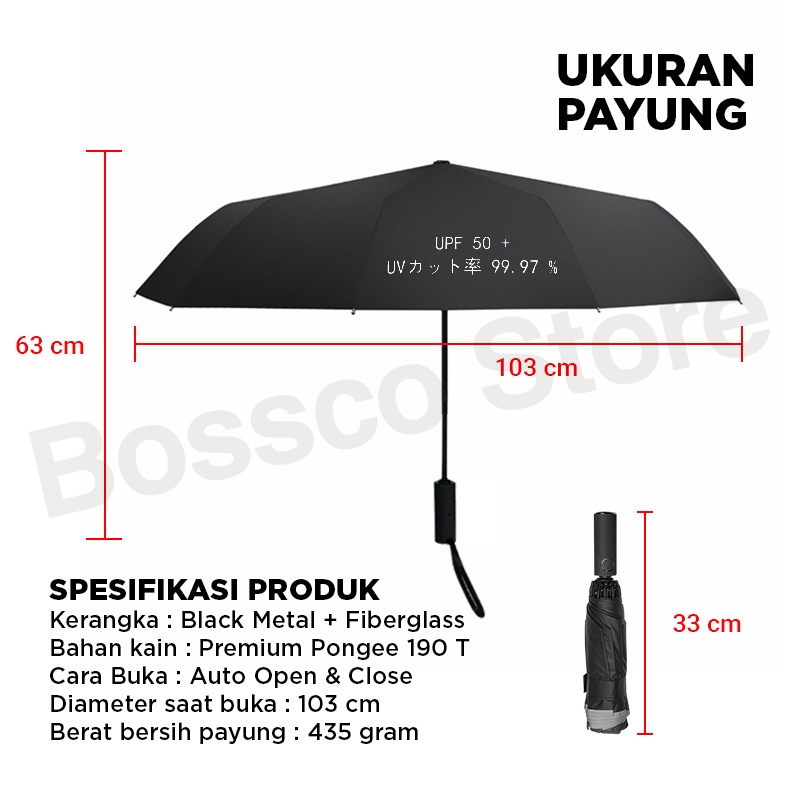 Bossco Payung Lipat Terbalik Otomatis Anti UV 99,97% Reverse Umbrella Payung terbalik payung mobil besar Payung lipat otomatis buka tutup payung lipat besar payung lipat jumbo besar payung viral payung premium payung hujan anti badai sunblock sunscreen