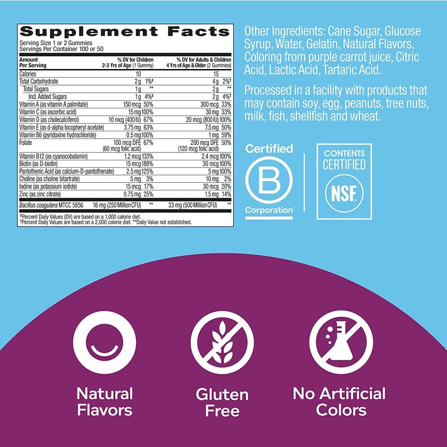 Olly Kids Multi Probiotic Gummies Multivitamin A C D E B &amp; Zinc