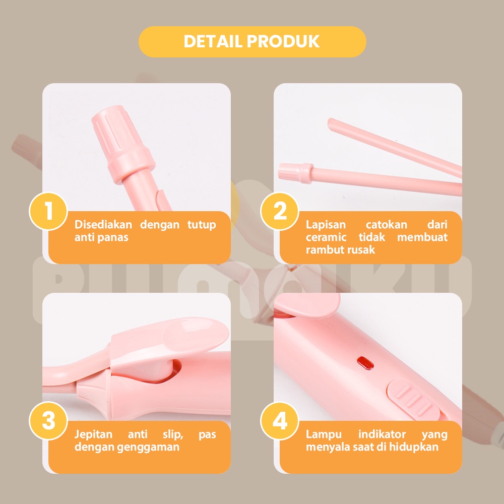 Rumaku Alat Pengeriting Rambut Otomatis Bahan Keramik Spiral Hair Curler Alat Catokan Rambut Premium Quality