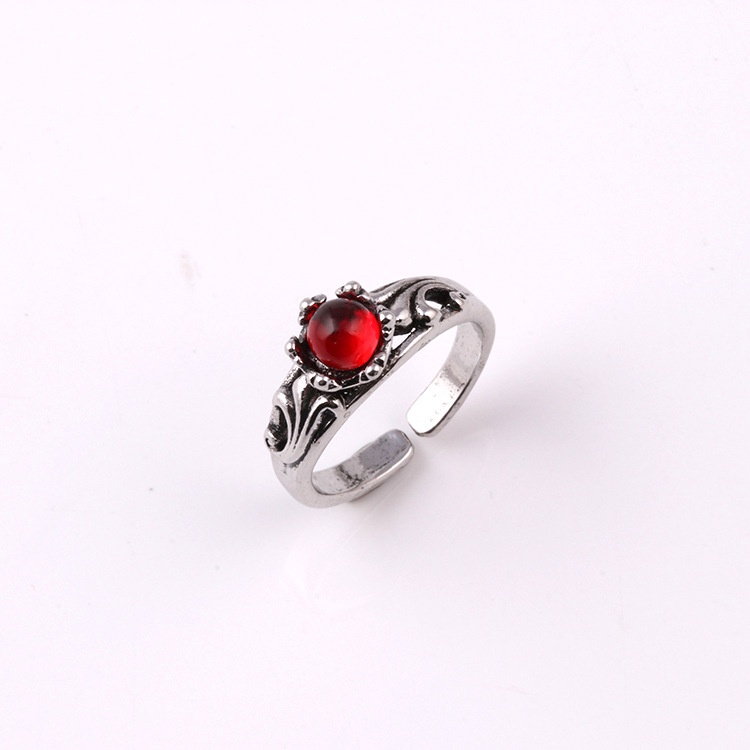 Cincin Model Terbuka Aksen zircon Merah Gaya retro Korea Untuk Pasangan