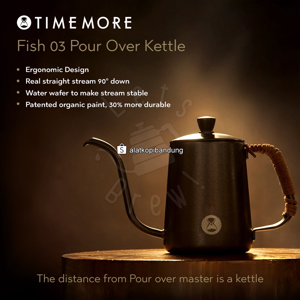 Timemore Kettle Fish 03 600ml / Timemore Gooseneck Kettle 600ml Black / Teko Leher angsa / Gooseneck