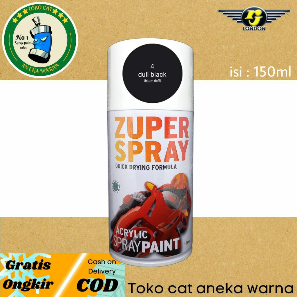 cat semprot 150cc dull black hitam doff flatt (tidak mengkilap) zuper spray produk dari rj london spray paint pilox pilok pylox