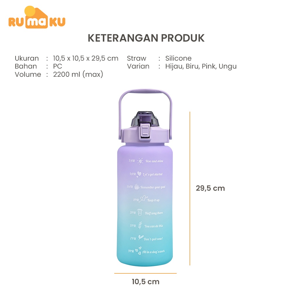 Rumaku Botol Minum Pelangi Gradasi 2 Liter Motivation Gratis Stiker 2000 mL Premium Quality