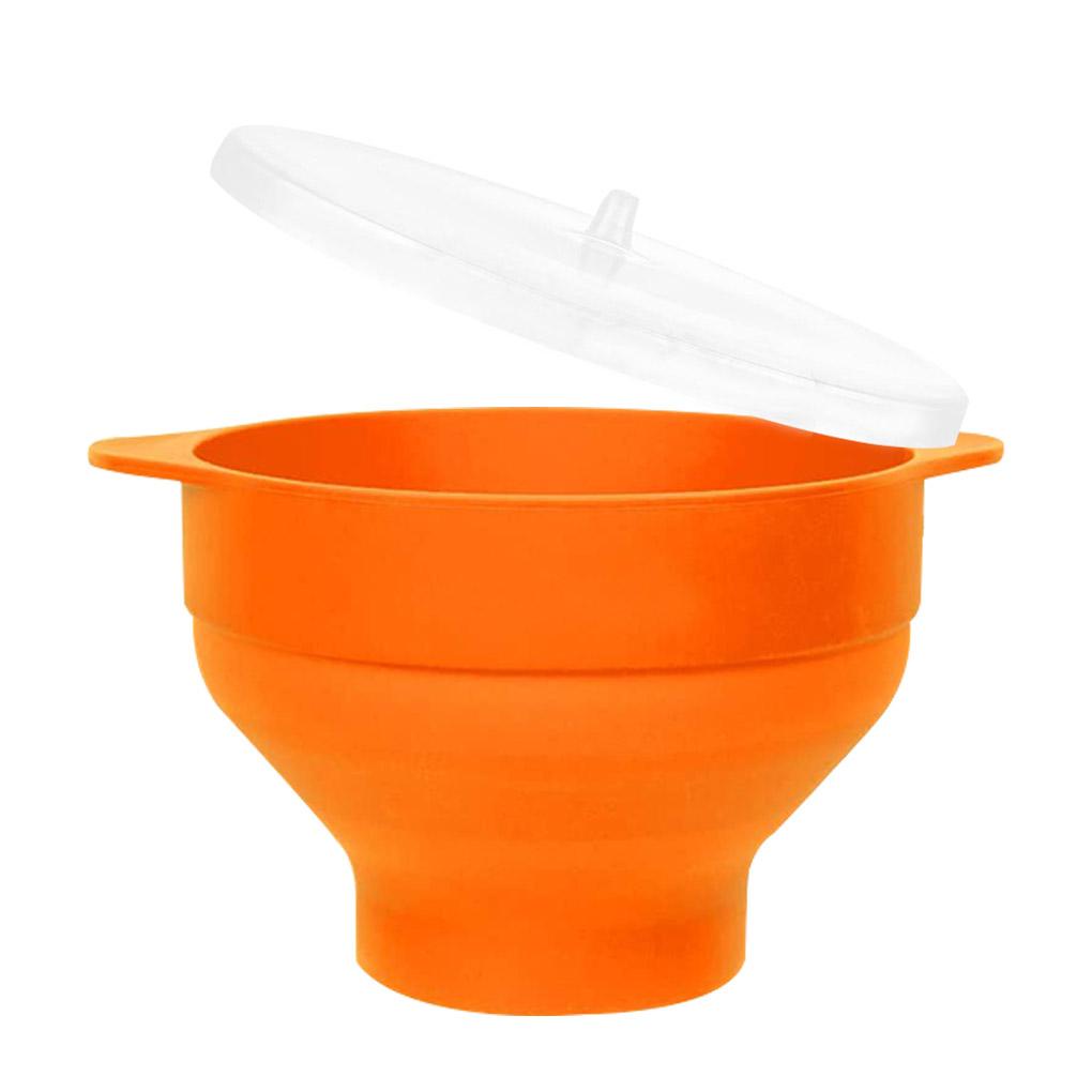 Ember Popcorn Dengan Tutup Pegangan Silicone Bowl Gelas Tahan Lipat Microwave