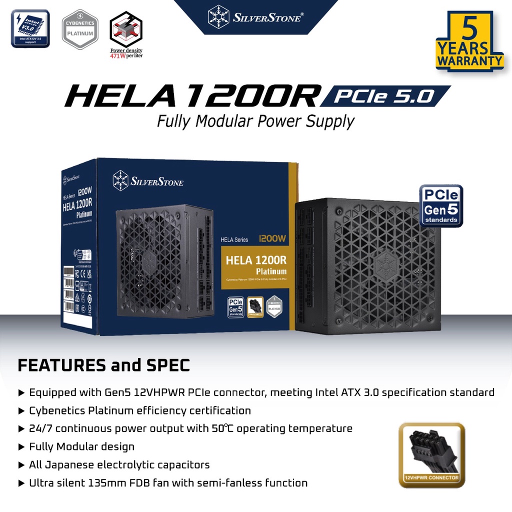 PSU SILVERSTONE HELA 1200W CYBENETICS PLATINUM | PCIE 5.0 HA-1200R-GM