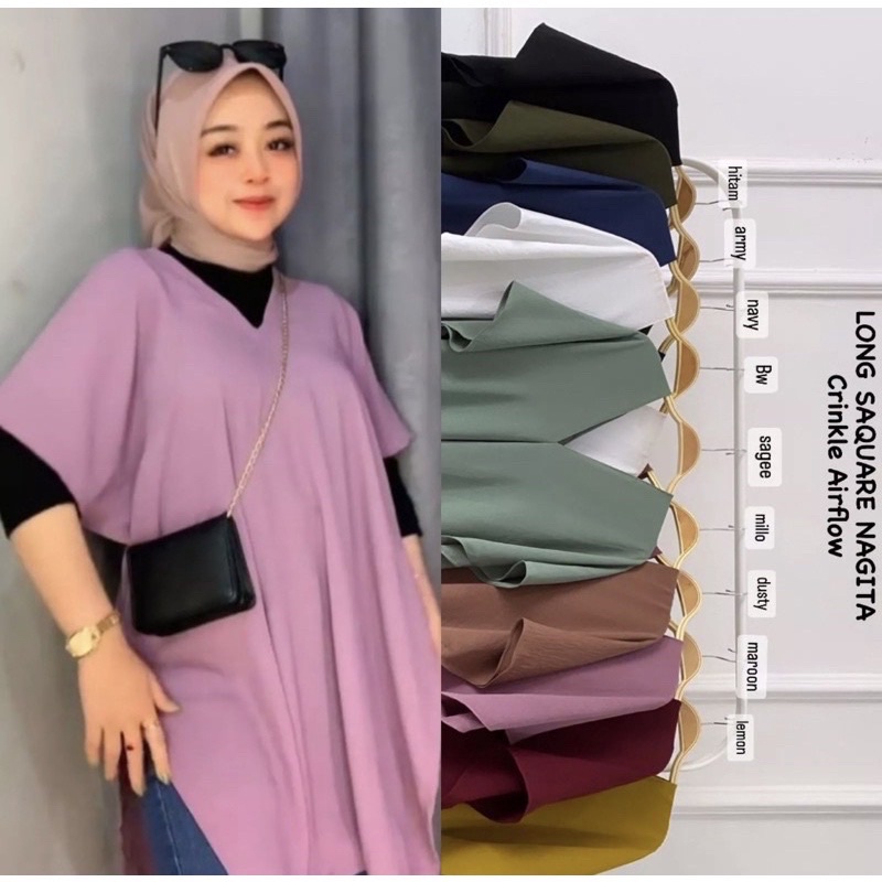 ATASAN WANITA LONG SQURE FASHION TERBARU | LONG SQUARE NAGITA | CRINKLE AIRFLOW | NAGITA LONG SQUARE CRINGKEL AIR FLOW LONG SQUARE | ATASAN NAGITA TUNIK WANITA CRINGKEL PREMIUM