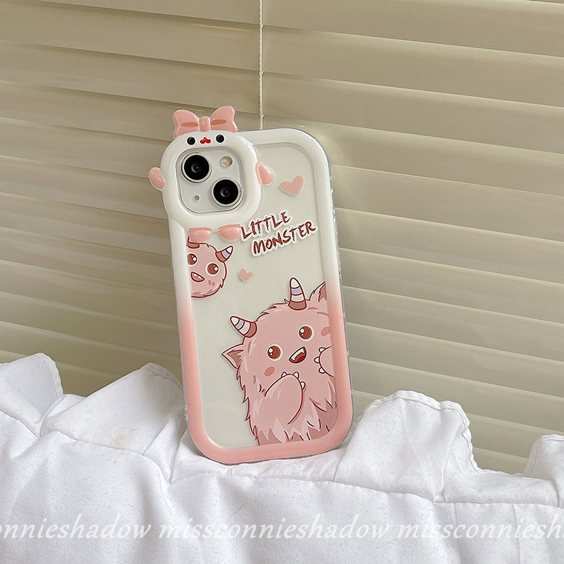 Case Untuk Samsung A04 A14 A04E A04s A53 A13 A32 A22 A03 A02s A30s A12 A73 A51 A11 A21s A71 A03s A50 A50s A52 A52s A31 A23 A33 Kartun Monster Dinosaurus 3D Bow Monster Lens Soft Case