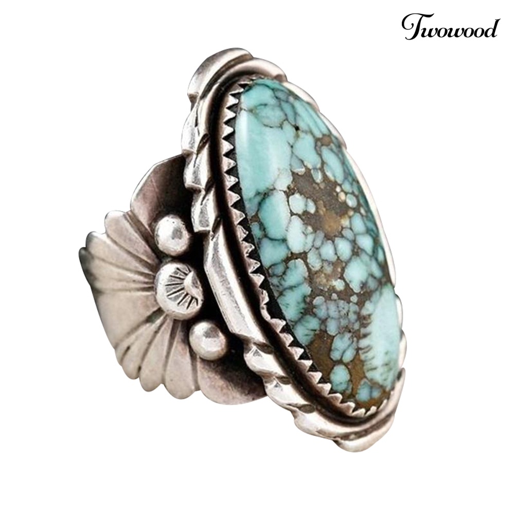 Cincin Antik Bentuk Oval Turquoise Ukir Untuk Pria Dan Wanita