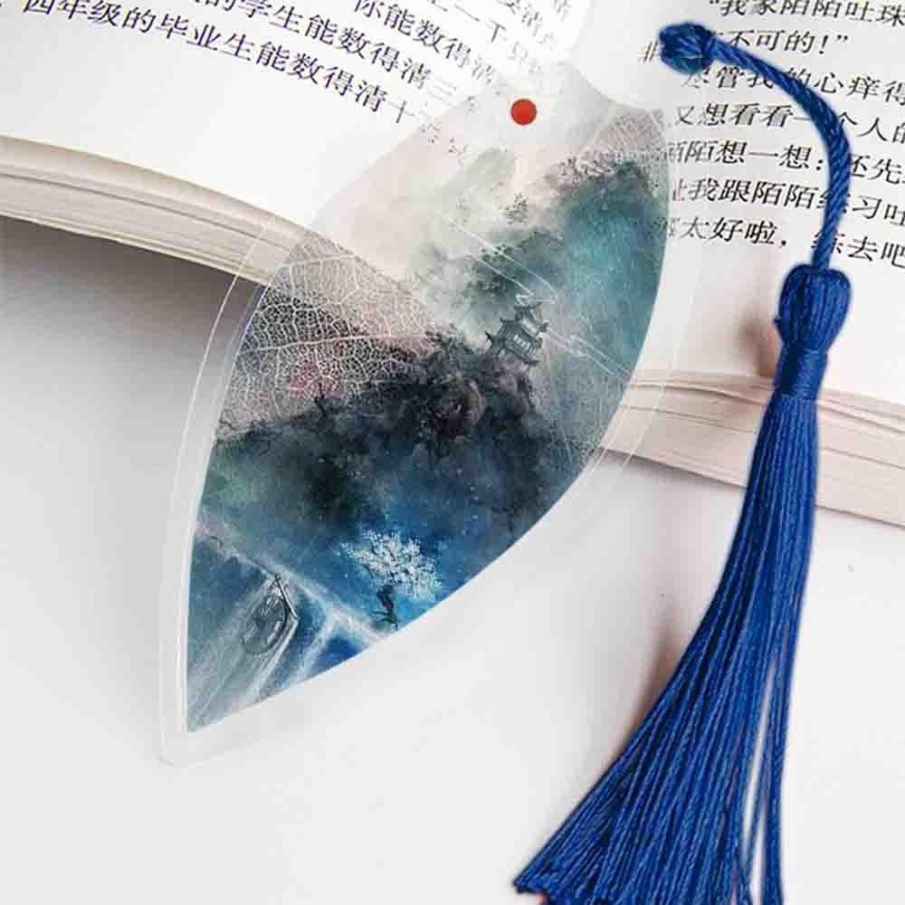 [Elegan] Bookmark Alat Tulis Kantor Siswa Pemandangan Kuno Rumbai Gaya Cina Daun Bookmark