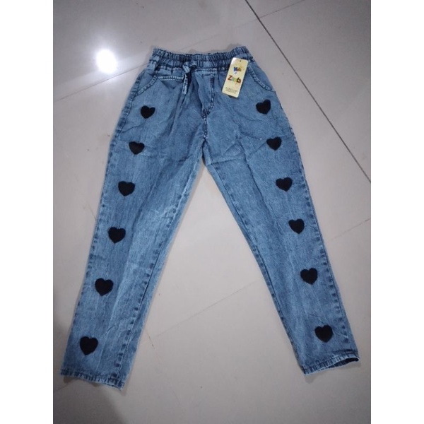 celana anak tanggung bordir love dan baggyjeans tanggung