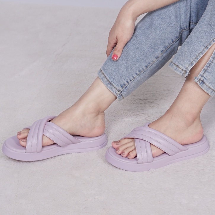 SARASARA YUK - Sandal Wanita Alas Sol Tebal Tinggi SARA SARA DORA Sendal Cewek Platform Wedges Kondangan Hak 2cm Model Silang 2 Size 36 37 38 39 40 Jalan Casual Santai Rumah Slop Warna mocca Coksu Selop Original Kekinian Terbaru Shoes Mall Official Store