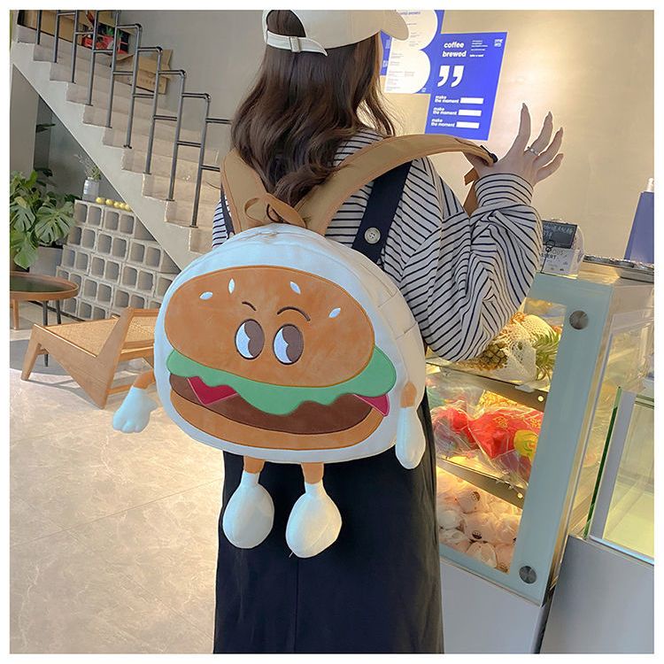 ✌∈▽Seraser Cute Hamburger Ransel Wanita 2022 Baru Fashion Kanvas Tas Sekolah Kelas Kapasitas Besar Gadis Lucu Tas Kasual