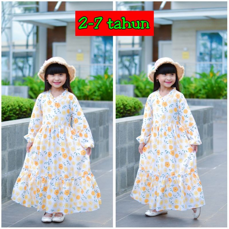 Gamis Anak Model Rumbai Ada aksen Kancing Bahan Katun CVC Star Halus Adem Lembut Umur 2 3 4 5 6 7 8 