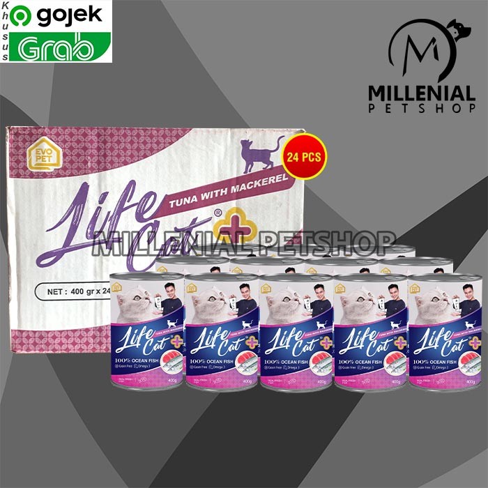 GOSEND Makanan Kucing Life cat Plus Wet Food Kaleng Dus 24Pcs 400gr